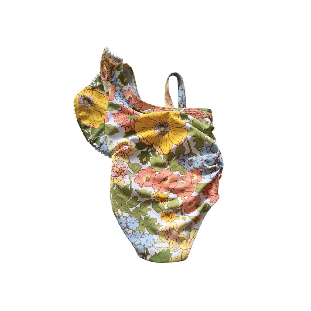Janie and Jack Floral One-piece Swimsuit Girls 12-18m Ruffled Sleeve Pool UPF 50